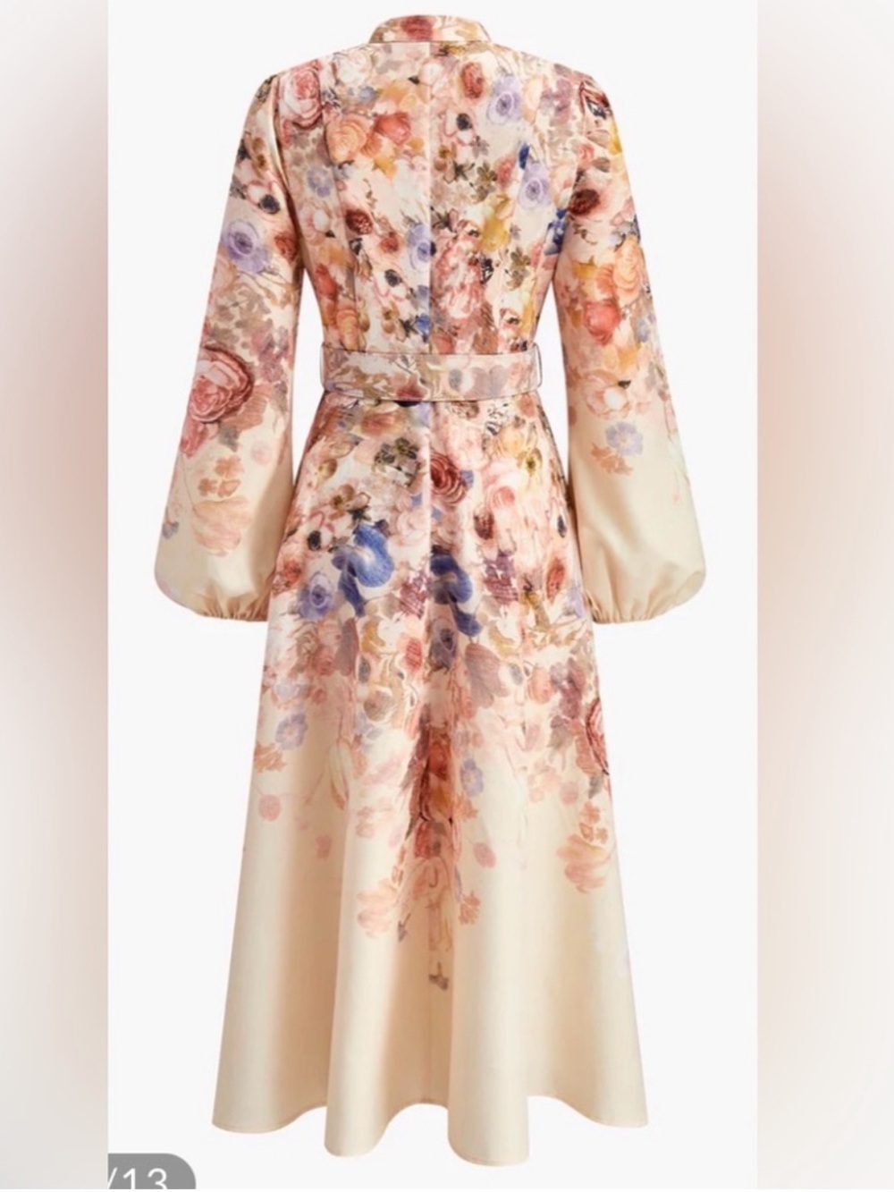 Commense Cream Floral Belted Midi Dress with Pastel Bouquet - Picture 2 of 13